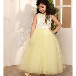 Toy Balloon Kids Net Sleeveless Shimmered Striped Gown - Lemon Yellow-image-98