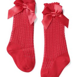 Cute Walk by Babyhug Knit Calf Length Party Socks with Bow Applique & Cable Knit Design - Red-picture-36