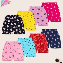 KUCHIPOO Cotton Knit Pack Of 8 Hearts & Polka Dots Printed Shorts - Lilac Pink Black Yellow Red & Blue-image-19