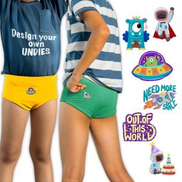THE COVER UP PROJECT Modal Knit Pack Of 2 Solid Briefs With Space Theme Iron Prints - Yellow & Green-image-61