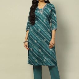 Rangriti Floral Printed Square Neck Pure Cotton Straight Kurta With Trousers-image-46