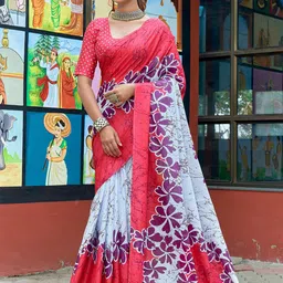 KALINI Bagru Floral Printed Pure Cotton Saree With Blouse-picture-9