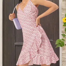 DressBerry Frill Fever Printed Shoulder Straps Wrap Dress-image-36