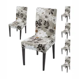 HOKIPO Set Of 6 Grey Printed Chair Covers-12