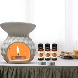 PEEPALCOMM 6Pcs White Textured Ceramic T-light Aroma Diffuser With Oils - 15 ml Each-image-27