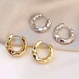 Krelin Set Of 2 Rhodium-Plated Textured Circular Shaped Hoop Earrings-19
