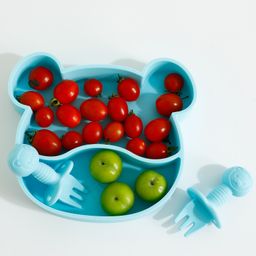 fab n funky Teddy Bear Shaped Section Plate with Spoon & Fork -  Blue image 5