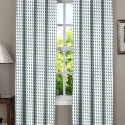 RRC Grey & White Set of 2 Geometric Long Door Curtain-12