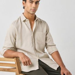 Red Flame Spread Collar Tencel Linen Casual Shirt-image-92
