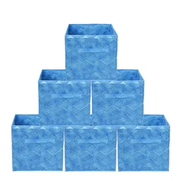 Kuber Industries Set Of 6 Blue Printed Foldable Fabric Storage Cube With Handle image 1