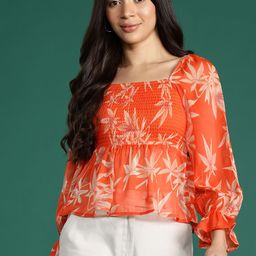 DressBerry Floral Print Puff Sleeve Georgette Peplum Top-image-60