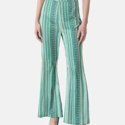 Kazo Green Striped High Rise Pants-picture-12