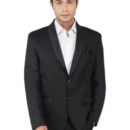 TAHVO Black Cotton Regular Fit Blazer-image-73