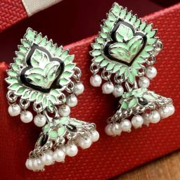 Karatcart Light Green Jhumki Earrings for Women-15