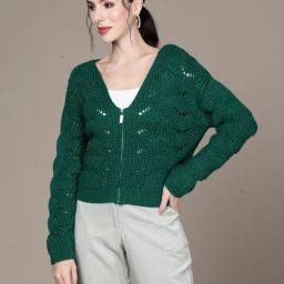 aarke Ritu Kumar Green Self Design Cardigan-image-14