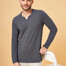 Urban Ranger by Pantaloons Dark Grey Slim Fit Henley T-Shirts-image-29