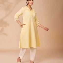 Daali Yellow Cotton Regular Fit Embroidered Kurta-picture-17