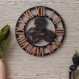 eCraftIndia Black Wood Machine Round Shape Roman Numerals Wall Clock-31