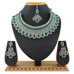 Anouk Rhodium-Plated Artificial Stone-Studded & Beaded Jewellery Set With Maangtikka image 1