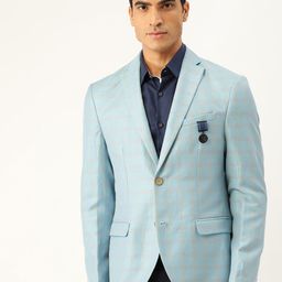 Blackberrys Men Blue & Orange Slim Fit Checked Single-Breasted Casual Blazer-picture-26