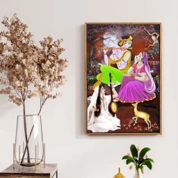 999Store Multicolor Canvas Lord Krishna Playing Flute With Mirabai Painting Floating Frame-3