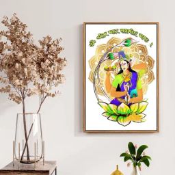 999Store White Canvas Lakshmi Mata With Lakshmi Mantra Art Canvas Painting-17