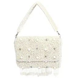 NR by Nidhi Rathi White Fabric Envelope Clutch-image-10