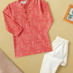 Desi Soota Infants Boys Geometric Printed Mandarin Collar Pure Cotton Kurta With Pyjamas-picture-24