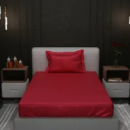 Stoa Paris Red 300 TC Polyester Single Fitted Sheet with 1 Pillow Cover-image-99