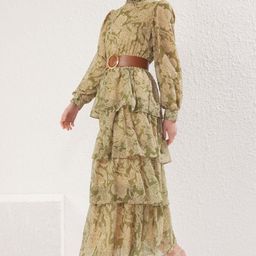 Trendyol Women Floral Print Puff Sleeve Layered Maxi Dress Comes with a belt-picture-2