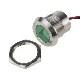 RS PRO Green Panel Mount Indicator 12V DC, Mounting Hole Size 22 mm, Termination Type Lead Wires, IP Rating IP67, Model No 1232427-31