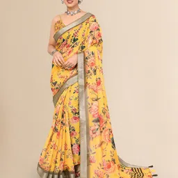 Moda Rapido Floral Zari Linen Blend Saree-picture-45