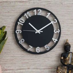 eCraftIndia Black Wood Round Shape Designer Wall Clock-19