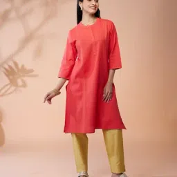 Daali Red Cotton Regular Fit Kurta-image-72