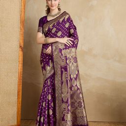 DIVASTRI Ethnic Motifs Printed Zari Pure Silk Banarasi Saree-picture-18