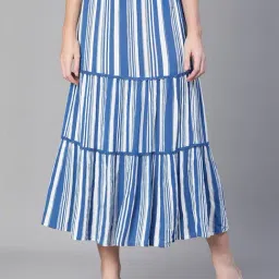 Oxolloxo Blue & White Striped Midi Skirt-image-45
