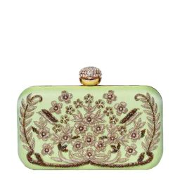 NR by Nidhi Rathi Green Fabric Minaudiere Clutch-image-31