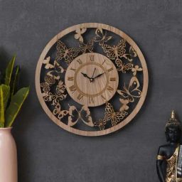 eCraftIndia Brown Wood Butterfly Designer Round Shape Roman Numerals Wall Clock-4