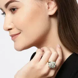 YouBella Floral Gold-Plated Grey & White Cocktail Stone-Studded Adjustable Rings-image-80