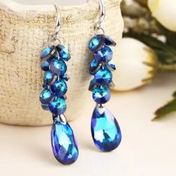 Prita by Priyaasi Blue Berry Studded Silver-Plated Dangler Earrings-32