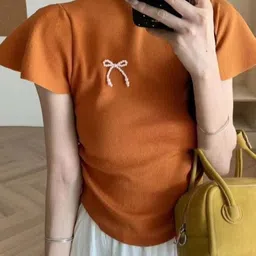 KPOP Solid Flutter Sleeve Top-13