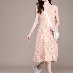 Roadster Striped Crepe A-Line Midi Dress-image-86
