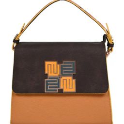 Eume Espresso Mustard Camo Vegan Leather Satchel Handbag-13