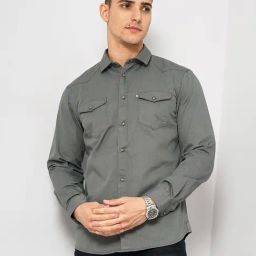 celio celio* Grey Regular Fit Cotton Denim Shirt-picture-41