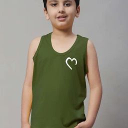 Friskers Kids Olive Cotton Printed Vest-image-86
