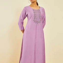 Soch Purple Viscose Blend Round-Neck Straight Kurta with Cutdana Work-image-80