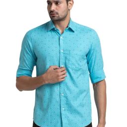 ColorPlus Light Blue Tailored Fit Printed Shirt-picture-11