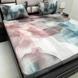 Pure Decor White & Blue Abstract Pure Cotton 380 TC King Bedsheet Set 2.74 m x 2.73 m-image-26