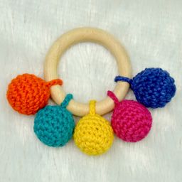 Love Crochet Art Beech Wood Rattle Teether - Multicolour-23