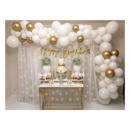 Puchku White Gold Birthday Decoration Items With Tulle White Net Curtain Cloth Backdrop - 69 Pieces-image-27